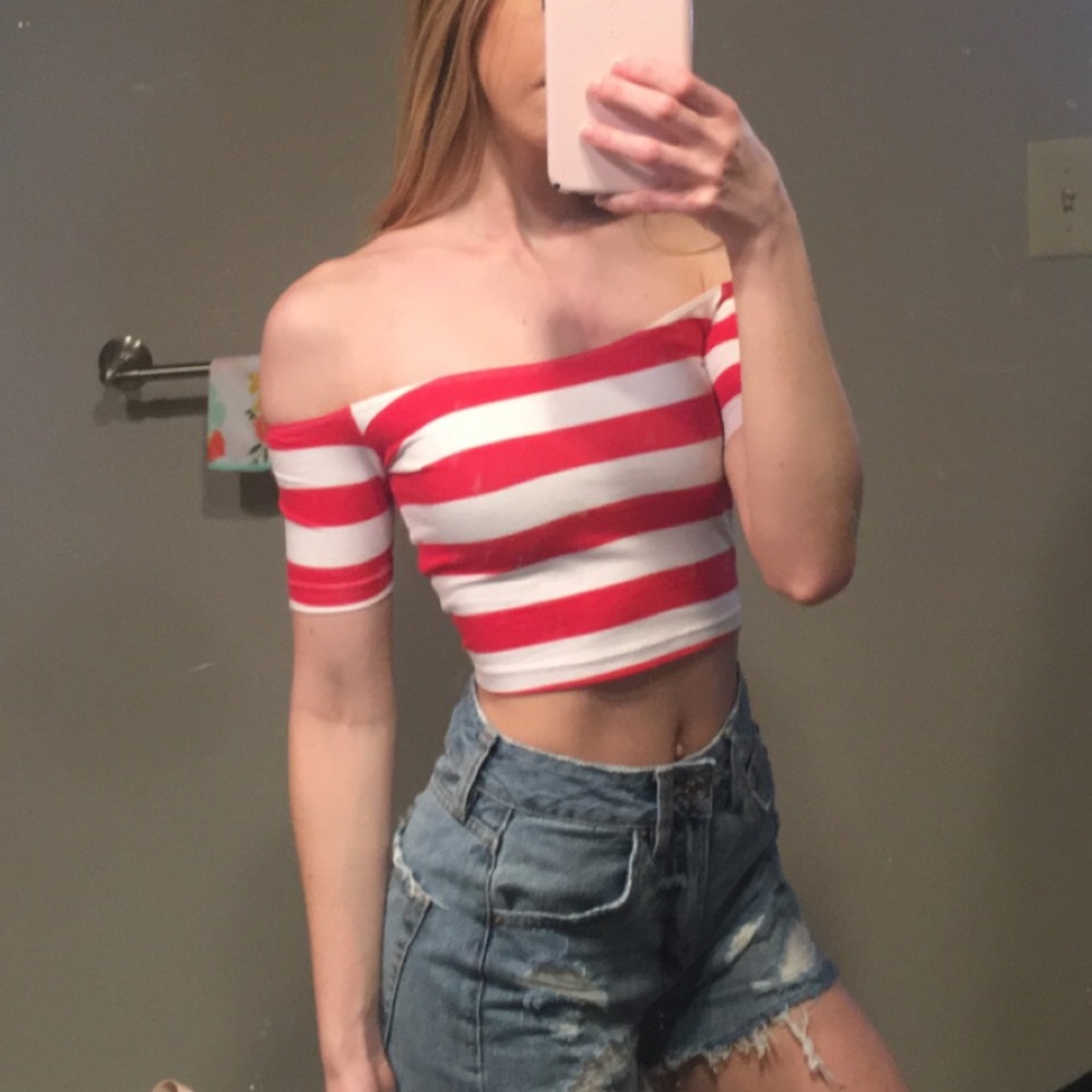 AA Off Shoulder Striped Crop Top